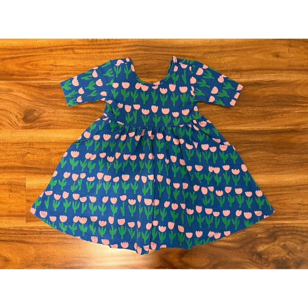 Hanna Andersson Short Sleeve Skater Dress, Tulip Print, Size 3T